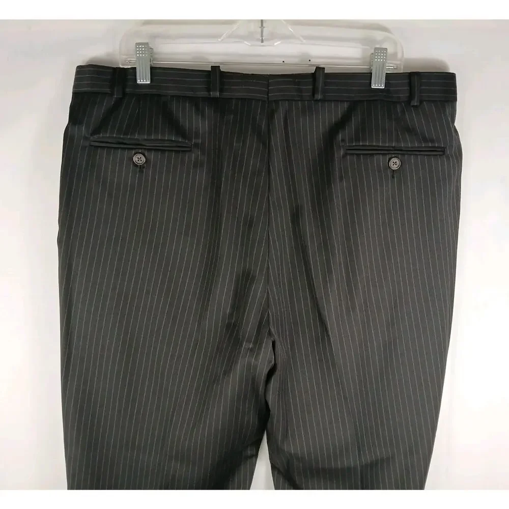 Ralph Lauren Pinstripe Wool Suit Blazer & Pants Blk Sz 48R 38Wx 32L 69456/90736